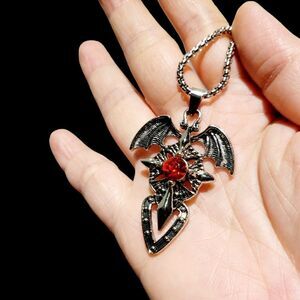 Brand New Funky Wings With Red Stone Silver Necklace